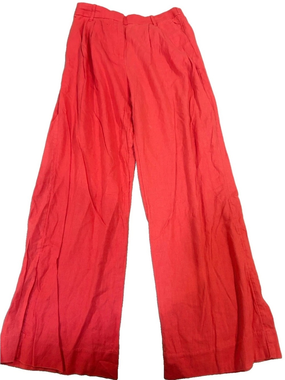 Abercrombie Fitch Linen Blend Wide Leg Pants Women Medium Red Pull On Pleated